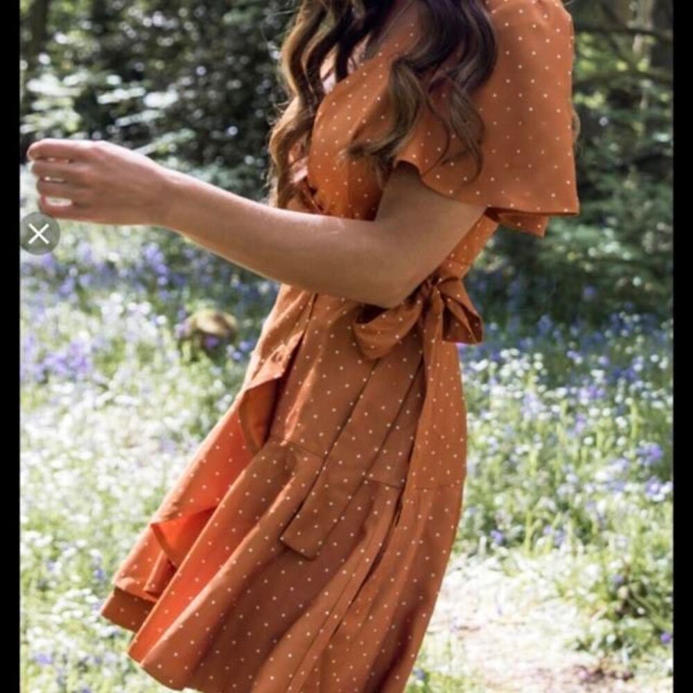 NWOT Finders Vanish Mini Mid Wrap Autumn Fall Burnt Orange Dress Women’s XS